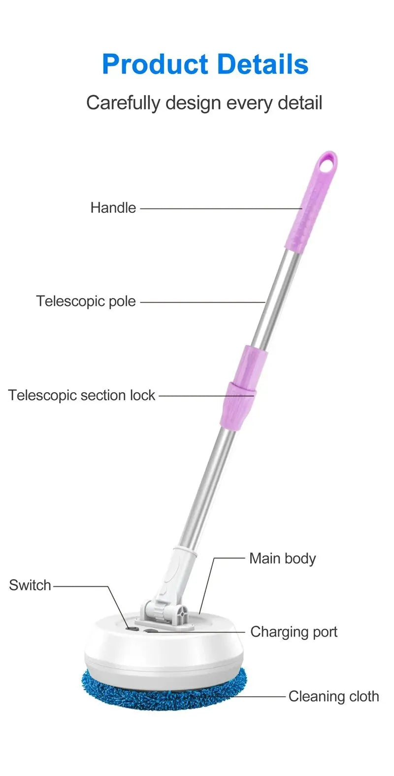 Electric Mop Cleaning Machine Automatic 2 in 1 Wet & Dry Home Cleaner Car Wireless Electric Spin Mop Ceiling Door WindowsCleaner