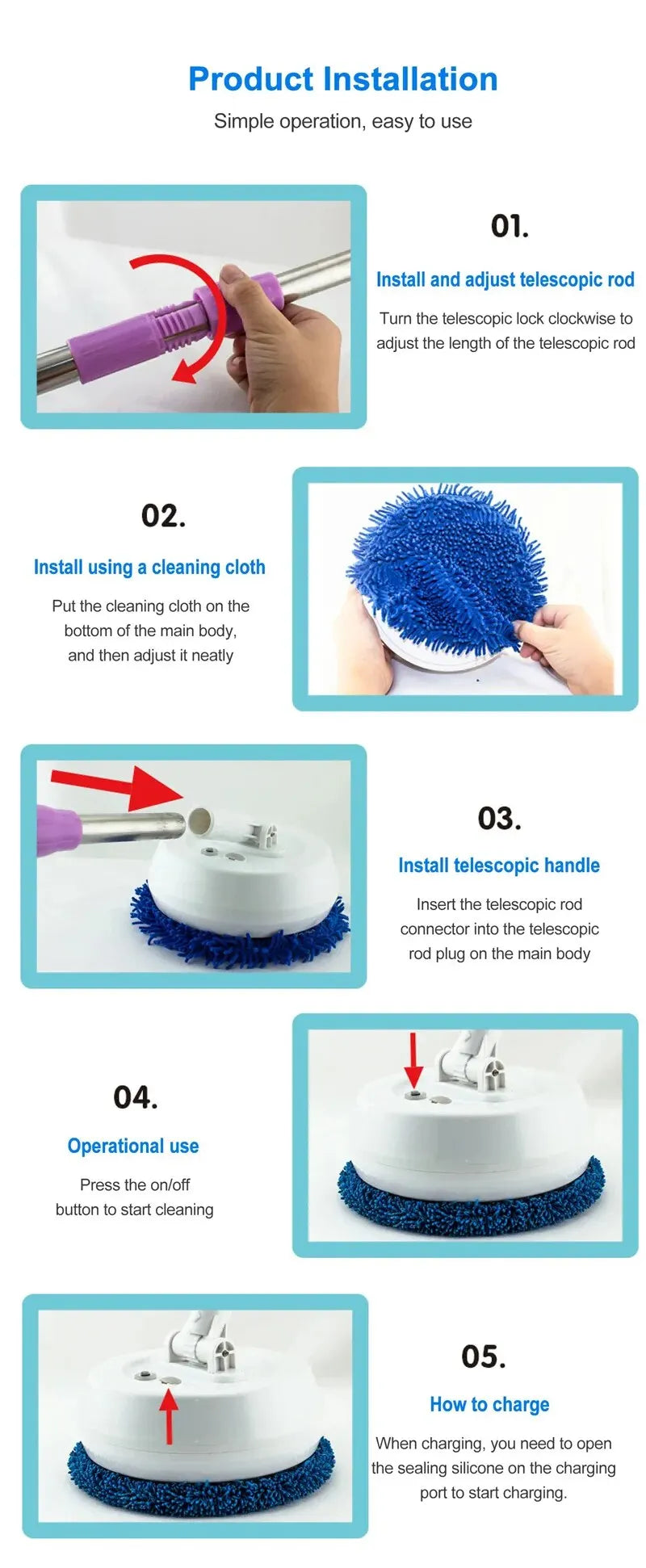 Electric Mop Cleaning Machine Automatic 2 in 1 Wet & Dry Home Cleaner Car Wireless Electric Spin Mop Ceiling Door WindowsCleaner