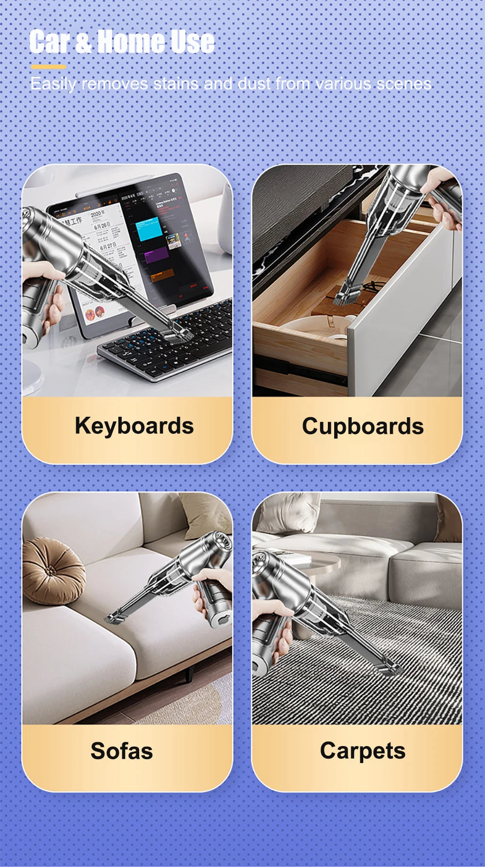 Car Vacuum Cleaner Strong Suction Cleaning Mini Machine Wireless Portable Handhled Blower Machine Air Duster for Home Appliances